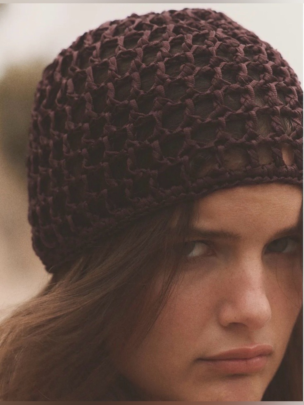 Zara NWT Women’s Ivory Crochet Beanie Hat Cozy Knit Winter Cap Handmade Skullcap
